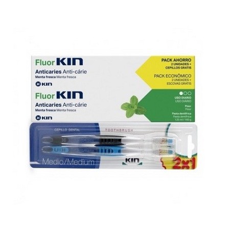 Fluor Kin Anticaries Duplo 125+125ml regalo 2 cepillos