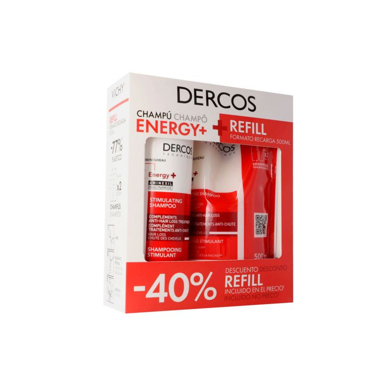 Comprar Vichy Dercos Champú Energy+ Estimulante 390ml + Ecorefill Recargable 500ml a precio de oferta